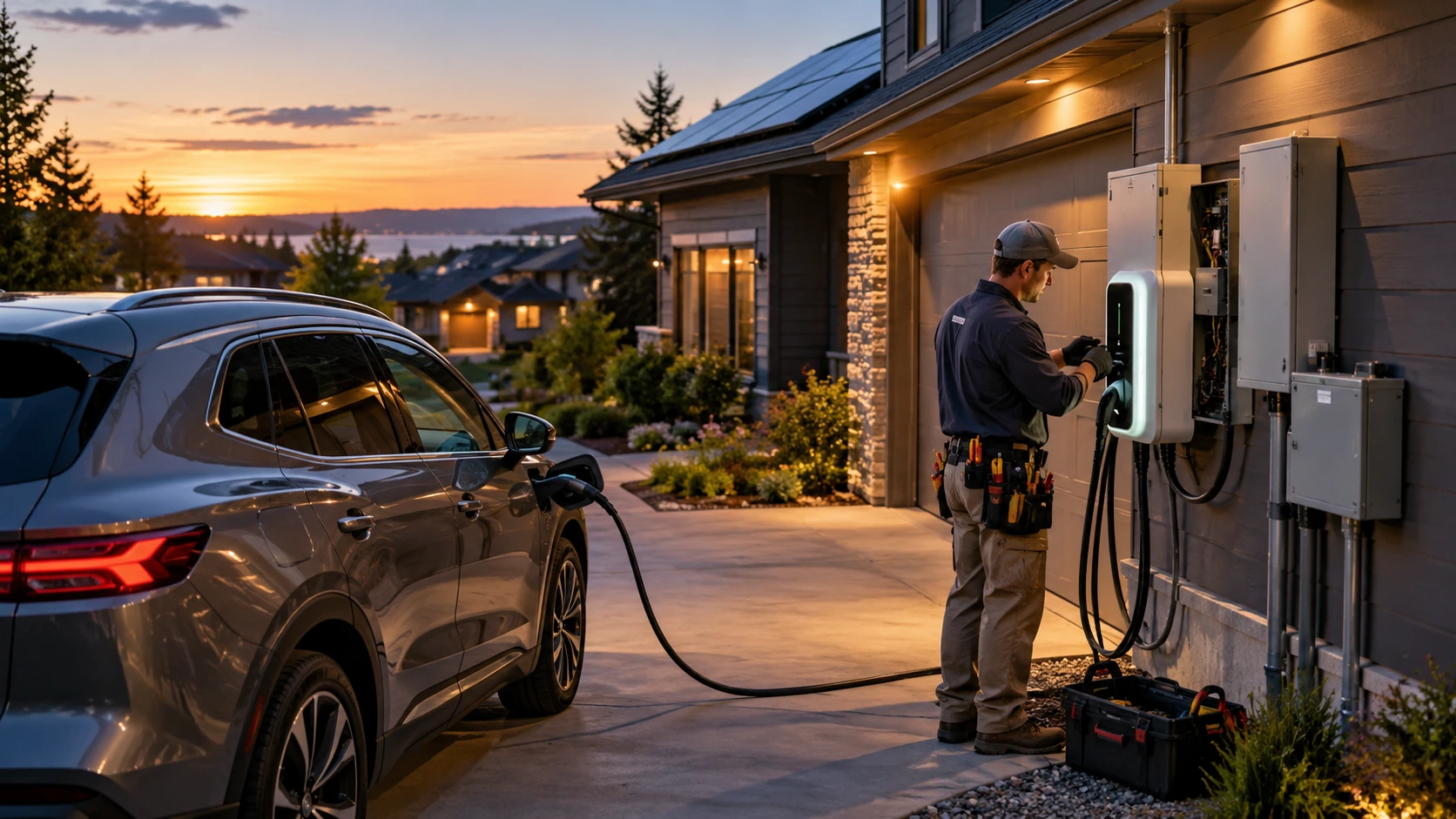 Illustration for electric cars as neighborhood batteries