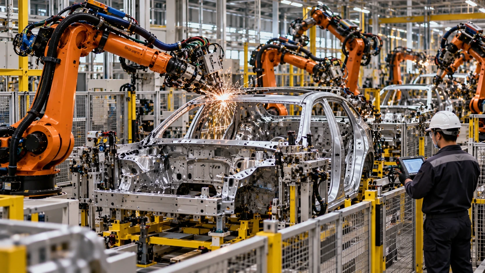 Illustration for factories fill with robots