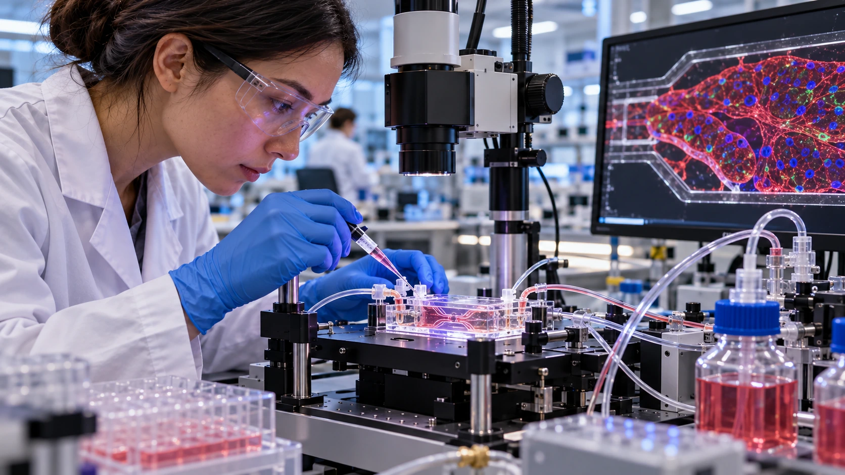 Illustration for human tissue tests a drug