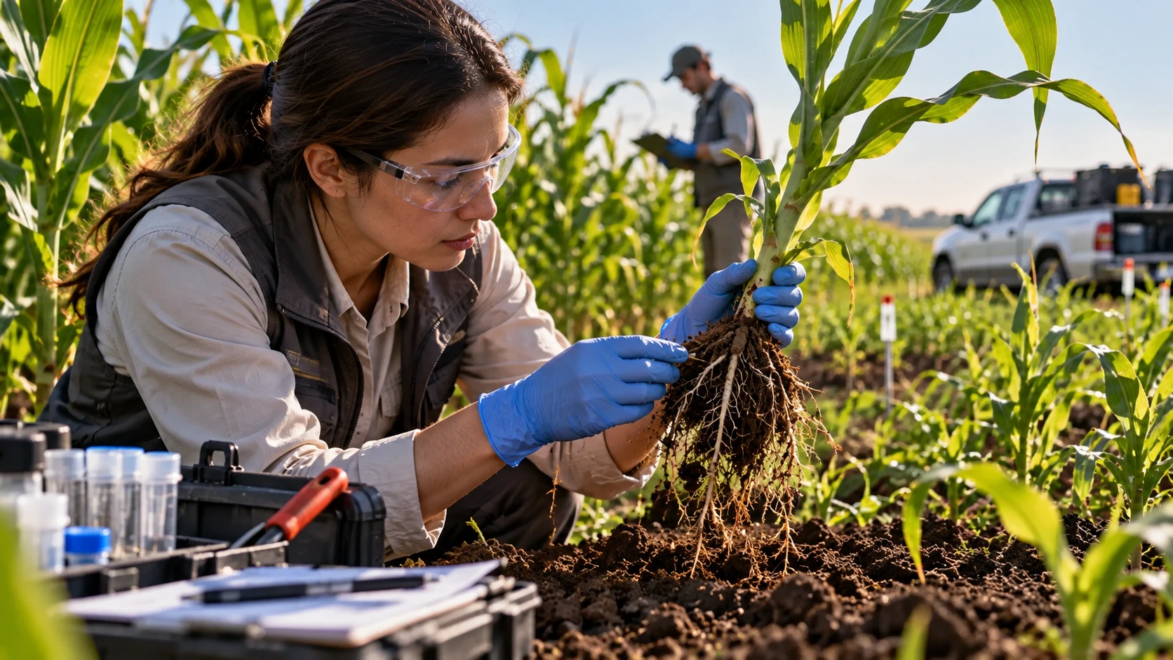 Illustration for microbes feed a crop from air