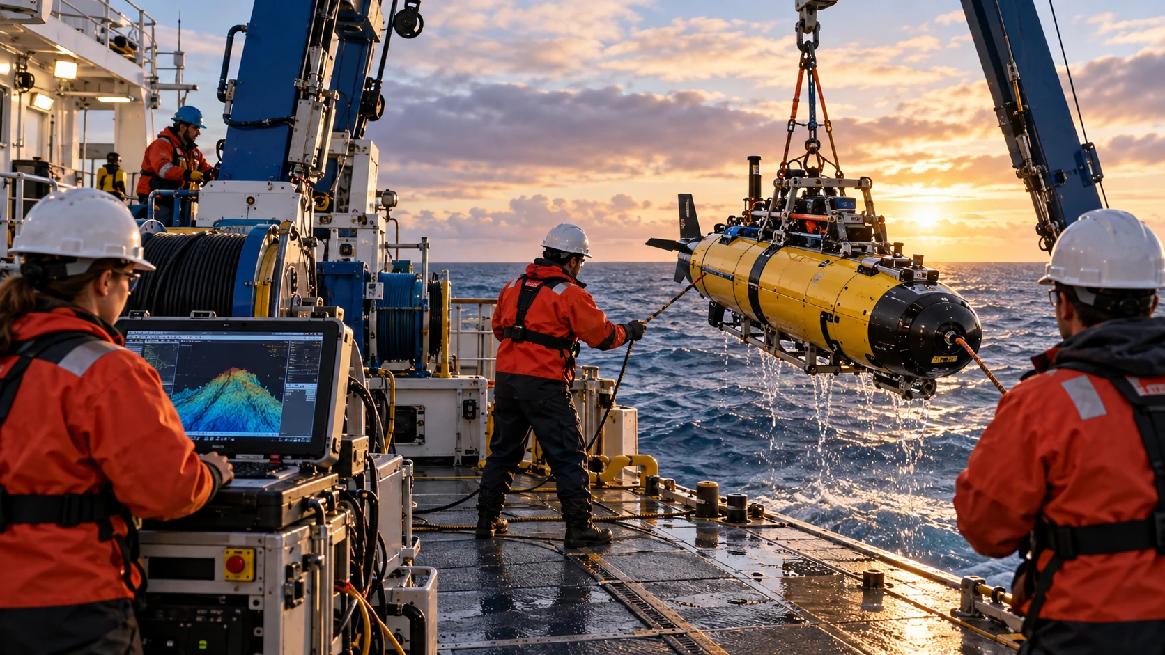 Illustration for robots map the ocean floor