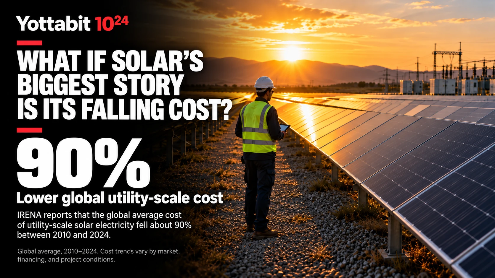 YottaBit visual summary for solar power cost collapse